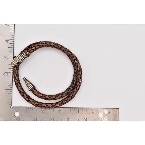 Vintage Snake Armband Armlet Wrap Bracelet Brown Mesh Rhinestone Head Coil BinO - Picture 12 of 12